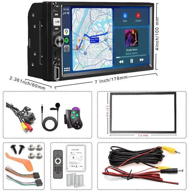 Alt view image 6 of 7 - 7 Inch Double Din Car Stereo Wireless Apple CarPlay Android Auto Radio | Bluetooth 5.2,IPS Touchscreen 1024*600, Backup Camera,FM,EQ Audio,Dual USB+Type-c Charging,Subwoord,Navigation,CarPlay MP5