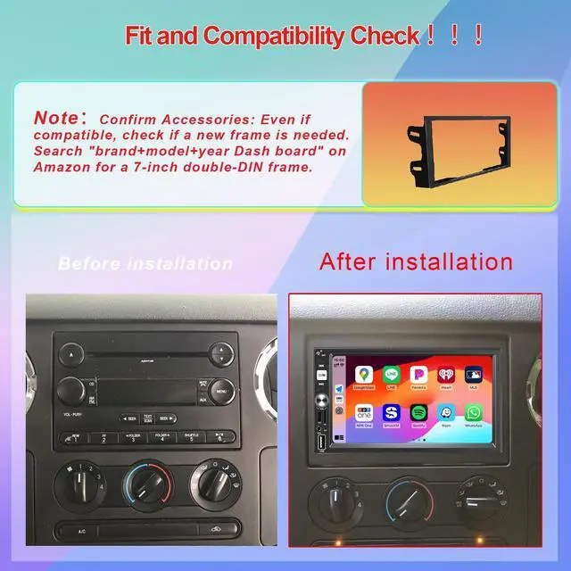 Alt view image 7 of 7 - 7 Inch Double Din Car Stereo Wireless Apple CarPlay Android Auto Radio | Bluetooth 5.2,IPS Touchscreen 1024*600, Backup Camera,FM,EQ Audio,Dual USB+Type-c Charging,Subwoord,Navigation,CarPlay MP5