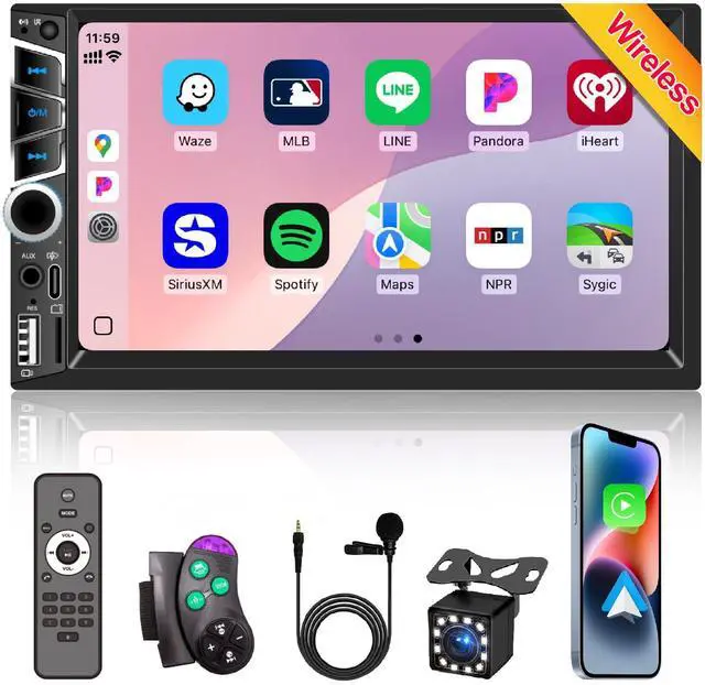 Main image of Wireless Apple Carplay 7 inch Double Din Car Stereo,Car Audio Receivers | Android Auto,IPS Touchscreen,Bluetooth 5.2,FM Car Radio,Bakcup Camera,Subwoofer Ports,Type-C/USB Fast Charging,GPS Navigation