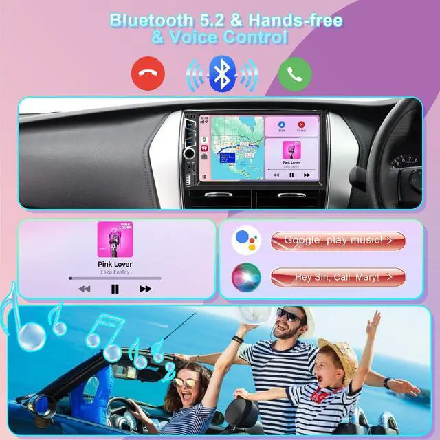 Alt view image 4 of 7 - Wireless Apple Carplay 7 inch Double Din Car Stereo,Car Audio Receivers | Android Auto,IPS Touchscreen,Bluetooth 5.2,FM Car Radio,Bakcup Camera,Subwoofer Ports,Type-C/USB Fast Charging,GPS Navigation
