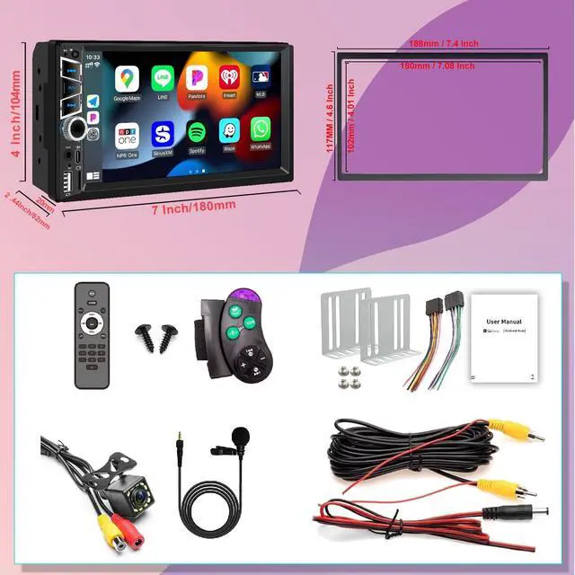 Alt view image 5 of 7 - Wireless Apple Carplay 7 inch Double Din Car Stereo,Car Audio Receivers | Android Auto,IPS Touchscreen,Bluetooth 5.2,FM Car Radio,Bakcup Camera,Subwoofer Ports,Type-C/USB Fast Charging,GPS Navigation