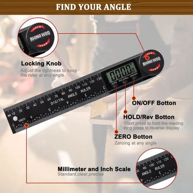 Alt view image 2 of 7 - Digital Angle Finder Protractor, Angle Measuring Tool for Woodworking/Carpenter/Construction/Handmade MeasurementAngle Finder Ruler with 7inch/200mm(2 Batteries Included) (Enhanced ABS)