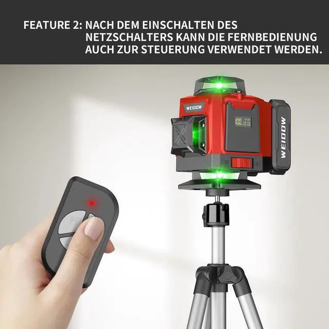 Alt view image 3 of 5 - Laser Level with Tripod, Self Leveling Laser Level 4x360°, Green Line Laser 4D Laser Leveler Tool with 2Pcs Lithium Batteries for Picture Hanging, Tile, Home Renovation(SizeX)