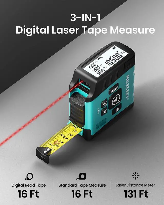 Alt view image 2 of 7 - Digital Laser Tape Measure,130 FT Laser Measuring Tool,16 FT Easy Read Digital Measuring Tape Retractable Manual-Locking Blade, Rechargeable Measurement Tool, Area/Volume/Pythagorean