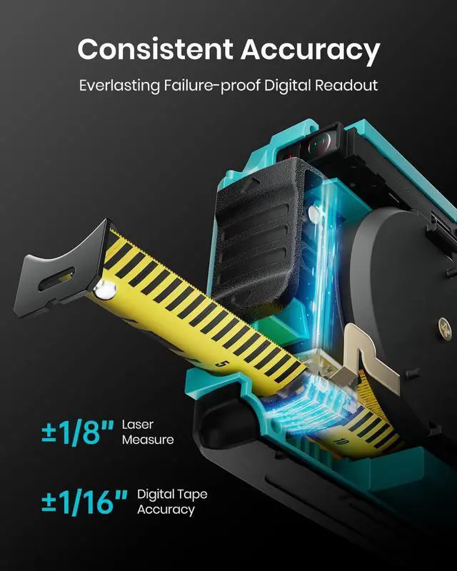 Alt view image 4 of 7 - Digital Laser Tape Measure,130 FT Laser Measuring Tool,16 FT Easy Read Digital Measuring Tape Retractable Manual-Locking Blade, Rechargeable Measurement Tool, Area/Volume/Pythagorean