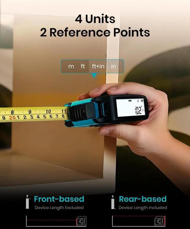 Alt view image 5 of 7 - Digital Laser Tape Measure,130 FT Laser Measuring Tool,16 FT Easy Read Digital Measuring Tape Retractable Manual-Locking Blade, Rechargeable Measurement Tool, Area/Volume/Pythagorean