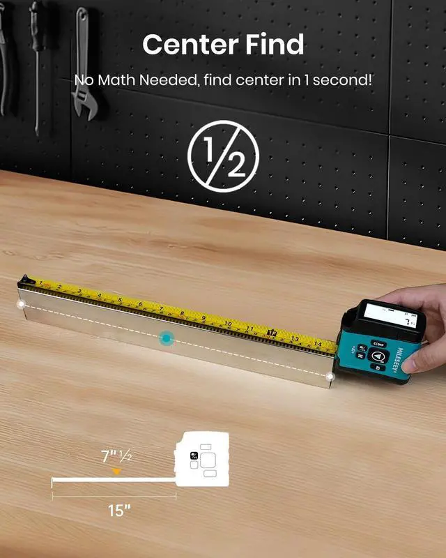 Alt view image 6 of 7 - Digital Laser Tape Measure,130 FT Laser Measuring Tool,16 FT Easy Read Digital Measuring Tape Retractable Manual-Locking Blade, Rechargeable Measurement Tool, Area/Volume/Pythagorean