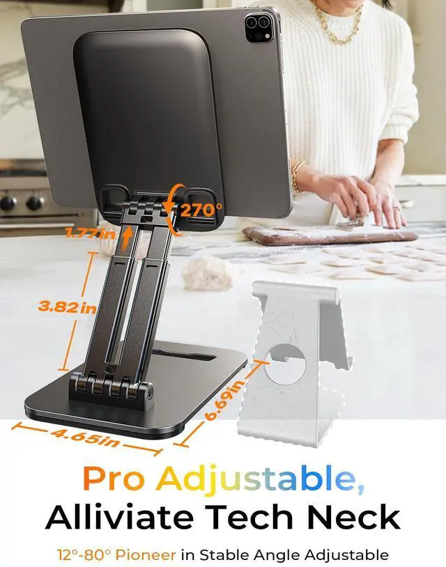 Alt view image 3 of 7 - Tablet Stand for iPad, Tablet Holder for Desk, Desk Accessories Portable Monitor Stand for Apple iPad mini Air Switch Kindle, Adjustable Height and Angle, Foldable Design for Travel