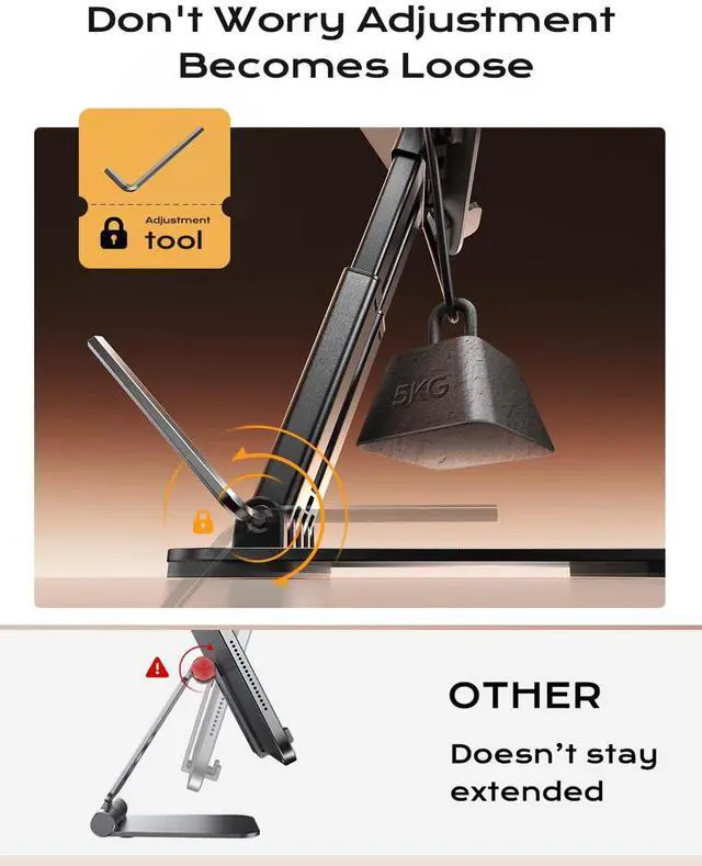 Alt view image 7 of 7 - Tablet Stand for iPad, Tablet Holder for Desk, Desk Accessories Portable Monitor Stand for Apple iPad mini Air Switch Kindle, Adjustable Height and Angle, Foldable Design for Travel
