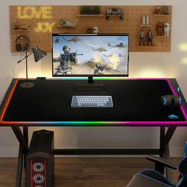 Alt view image 2 of 7 - 43" x 24" RGB Large Gaming Mouse Pad, LED Extended Mousepad with Superior Micro-Weave Cloth and Non-Slip Base, Stitched Edges Water Resist Keyboard Pad, XXL RGB Desk Pad for Office & Home, Black