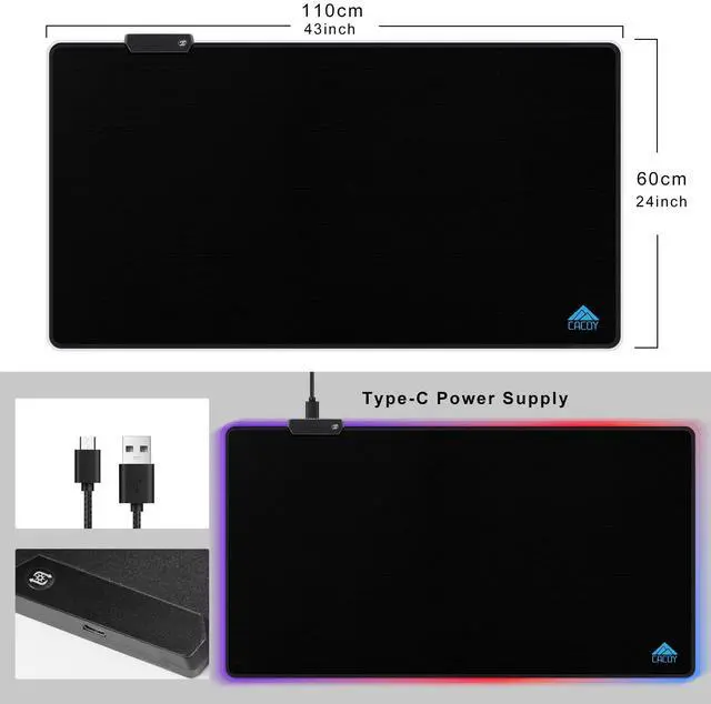 Alt view image 4 of 7 - 43" x 24" RGB Large Gaming Mouse Pad, LED Extended Mousepad with Superior Micro-Weave Cloth and Non-Slip Base, Stitched Edges Water Resist Keyboard Pad, XXL RGB Desk Pad for Office & Home, Black