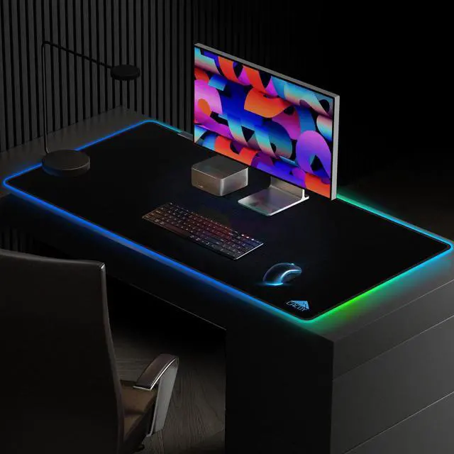 Alt view image 5 of 7 - 43" x 24" RGB Large Gaming Mouse Pad, LED Extended Mousepad with Superior Micro-Weave Cloth and Non-Slip Base, Stitched Edges Water Resist Keyboard Pad, XXL RGB Desk Pad for Office & Home, Black