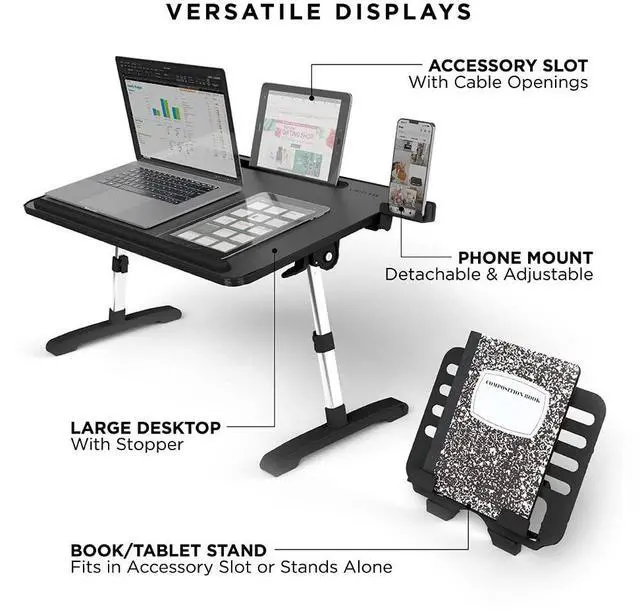 Alt view image 6 of 7 - LimitlessPortable Modern Workstation and Lap Desk with Adjustable Height & Tilt (Black)