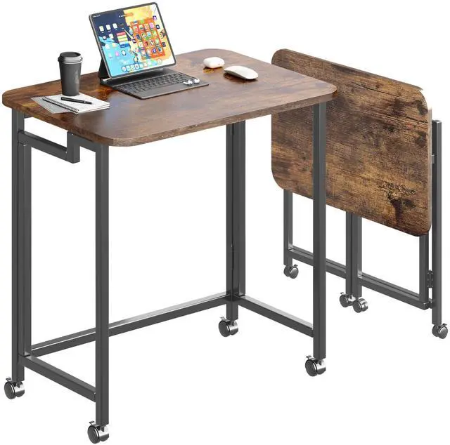 Main image of Folding Desk for Small Spaces,Mobile Portable Rolling Laptop PC Table on Wheels,Foldable Computer Desk for Home Office,Bedroom,Dorm,Space Saving (Rustic & Brown, 23.6")
