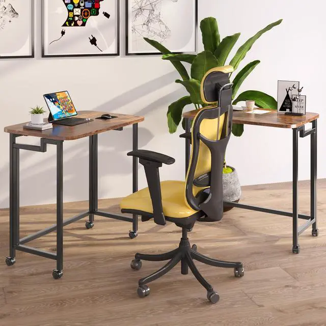 Alt view image 3 of 6 - Folding Desk for Small Spaces,Mobile Portable Rolling Laptop PC Table on Wheels,Foldable Computer Desk for Home Office,Bedroom,Dorm,Space Saving (Rustic & Brown, 23.6")