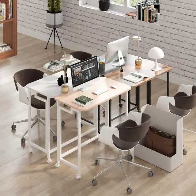 Alt view image 6 of 6 - Folding Desk for Small Spaces,Mobile Portable Rolling Laptop PC Table on Wheels,Foldable Computer Desk for Home Office,Bedroom,Dorm,Space Saving (Rustic & Brown, 23.6")