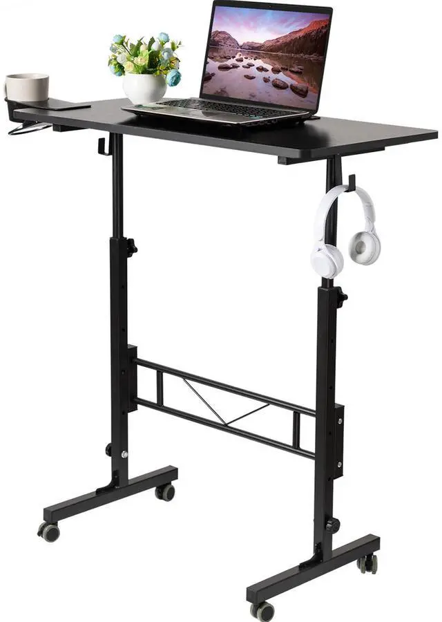 Main image of Standing Desk Adjustable Height, Small Mobile Table with Wheels, Rolling Desk for Standing or Sitting, Portable Computer Desk for Walking Pad, Black