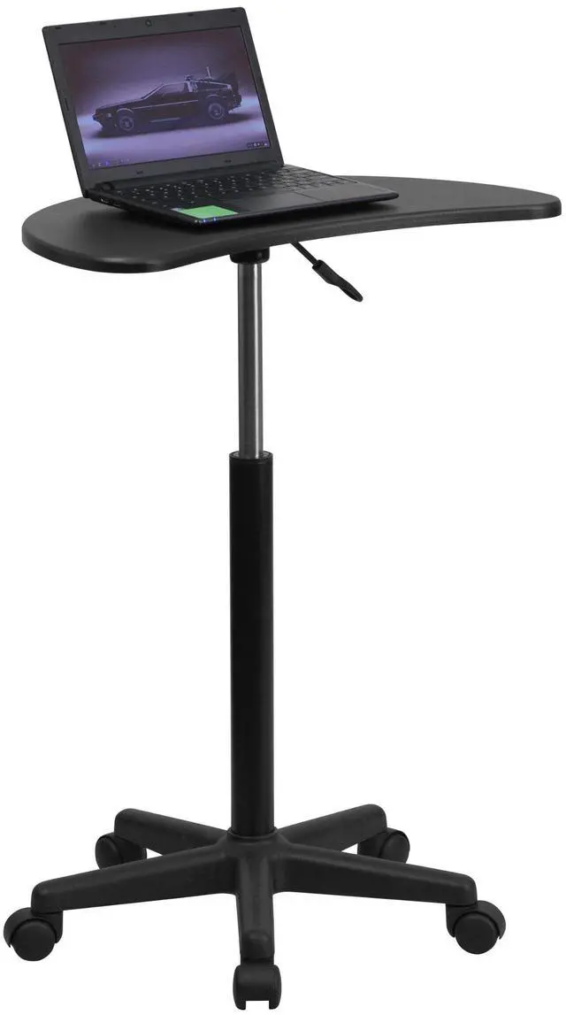 Main image of Furniture Eve Sit to Stand Mobile Laptop Desk/Speaker's Lectern with Wheels, Modern Height-Adjustable Portable Standing Computer Desk, Black