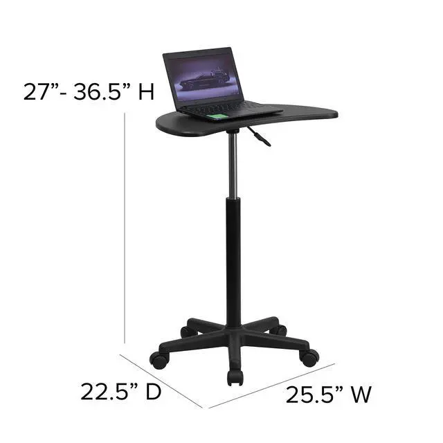 Alt view image 3 of 5 - Furniture Eve Sit to Stand Mobile Laptop Desk/Speaker's Lectern with Wheels, Modern Height-Adjustable Portable Standing Computer Desk, Black