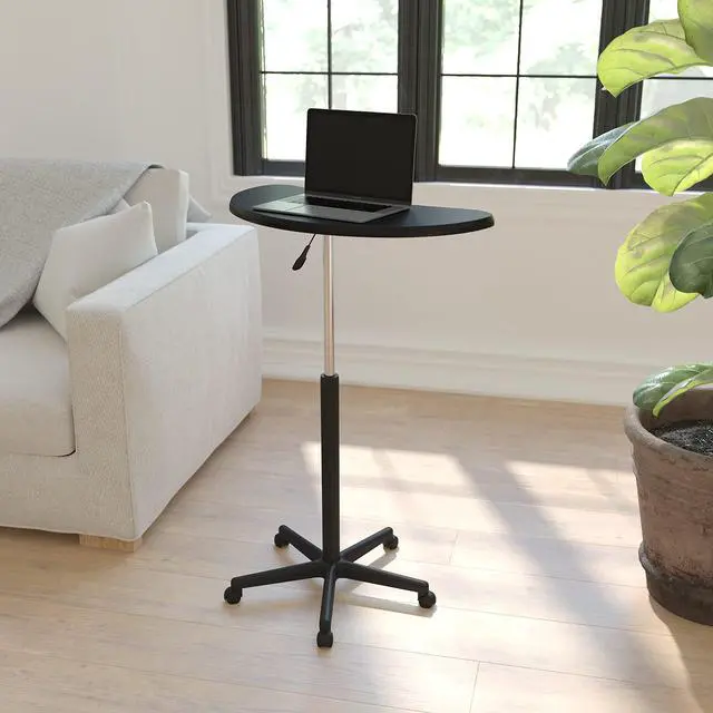 Alt view image 2 of 5 - Furniture Eve Sit to Stand Mobile Laptop Desk/Speaker's Lectern with Wheels, Modern Height-Adjustable Portable Standing Computer Desk, Black