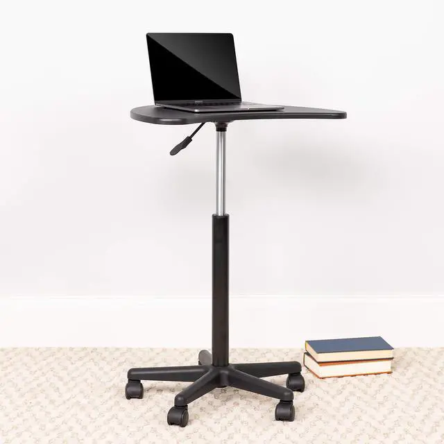Alt view image 5 of 5 - Furniture Eve Sit to Stand Mobile Laptop Desk/Speaker's Lectern with Wheels, Modern Height-Adjustable Portable Standing Computer Desk, Black