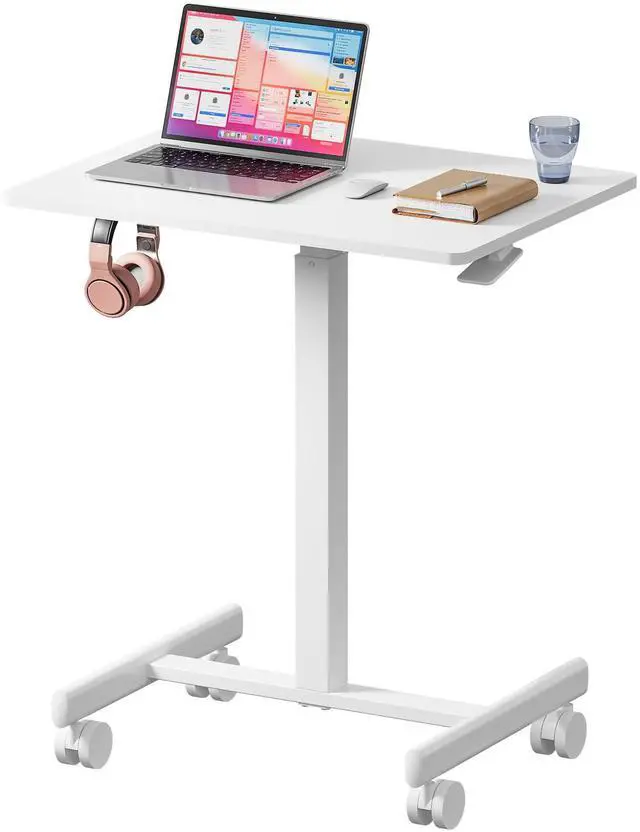Main image of Mobile Standing Desk with Wheels, Pneumatic Height Adjustable Rolling Computer Workstation with Lockable Casters (White)