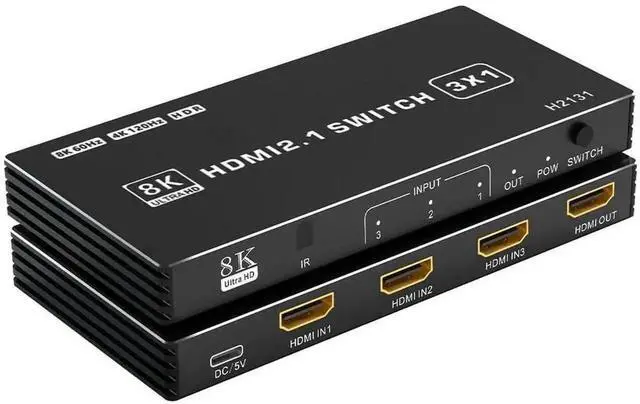 Main image of HDMI 2.1 Switch 3 in 1 Out, 8K@60Hz 4K@120Hz 48Gbps HDMI Switch Box, Supports HDCP2.3 HDR10 CEC Auto Switching, Compatible with PS5, Xbox Series X/S, Nintendo Switch, PC, DVD Player, HDTV Monitor