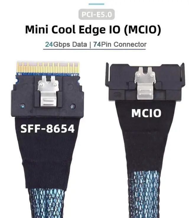 Alt view image 6 of 6 - WRIARICH 50cm PCIe 5.0 Mini Cool Edge IO MCIO 74Pin to SFF-8654 8i Slimline SAS 4.0 Extension Cable, 24Gbps High-Speed Server Interconnect Cable for Data Center NVMe Storage Arrays