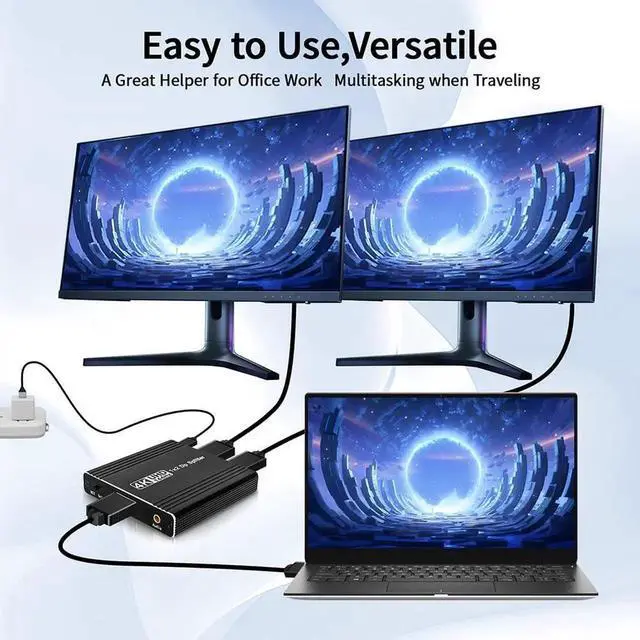 Alt view image 3 of 6 - WRIARICH 1 in 2 Out DisplayPort MST Splitter, Supports 4K@140Hz / 4K@120Hz Dual Monitors, MST Extend & SST Mirror Mode DP Video Splitter for Laptop PC Monitor Projector