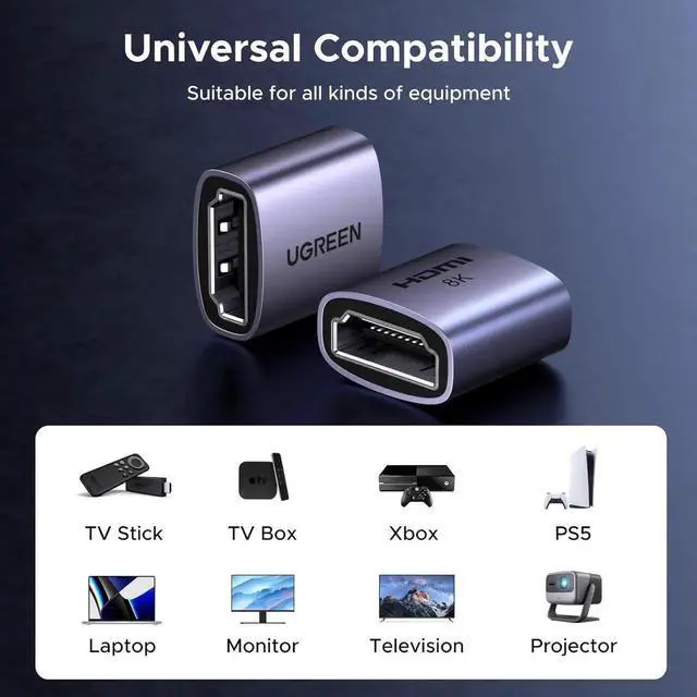 Alt view image 7 of 7 - WRIARICH 2 Pack Grey UGREEN HDMI 2.1 Female to Female Coupler, 48Gbps 8K@60Hz 4K@240Hz HDR eARC HDMI Extension Connector for HDTV Roku Stick Chromecast Laptop PC Switch 2