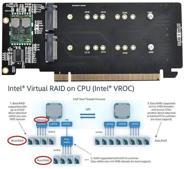 Alt view image 5 of 7 - WRIARICH PCIe 3.0 x16 VROC RAID Adapter Card, M.2 NVMe AHCI Gen3 x4 to PCIe Gen3 x16 Hyper RAID Card Supports RAID 0