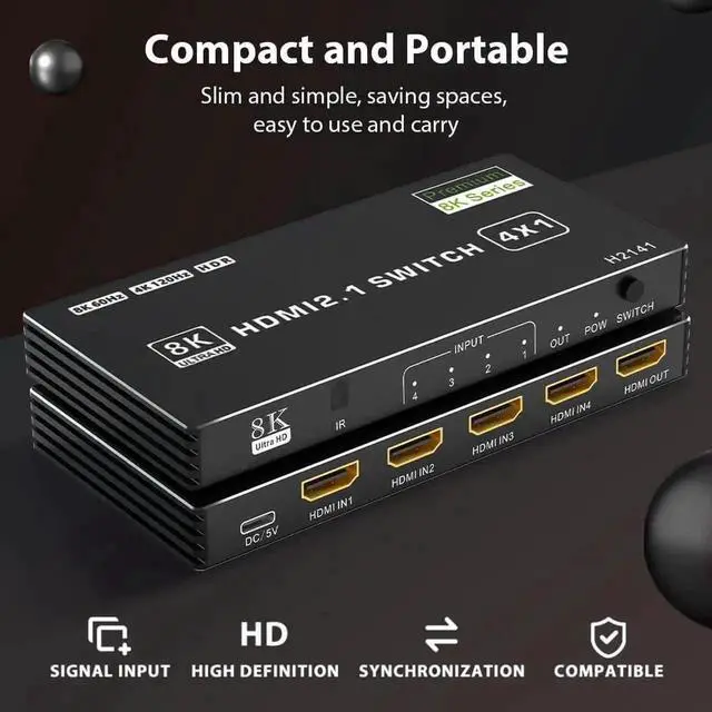 Alt view image 5 of 7 - WRIARICH 8K HDMI 2.1 Switch 4 in 1 Out, 48Gbps High Speed HDMI Switch Box with IR Remote & Auto Switching, Supports HDR10 HDCP2.3, Compatible with PS5, PS4, PS3, Xbox, Nintendo Switch, HDTV & Monitor