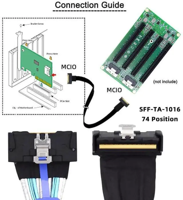Alt view image 2 of 4 - WRIARICH 35cm PCIe 5.0 MCIO Angled Male to Male Extension Cable, Mini Cool Edge IO 74Pin 8i Slimline SAS 4.0 24Gbps High-Density Server Interconnect Cable for Data Center NVMe Storage Arrays