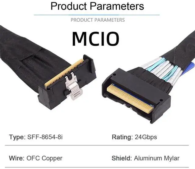 Alt view image 4 of 4 - WRIARICH 35cm PCIe 5.0 MCIO Angled Male to Male Extension Cable, Mini Cool Edge IO 74Pin 8i Slimline SAS 4.0 24Gbps High-Density Server Interconnect Cable for Data Center NVMe Storage Arrays