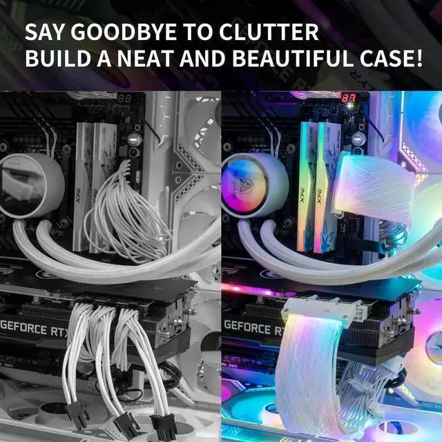 Alt view image 2 of 7 - WRIARICH Full White ARGB GPU Extension Cable Kit, 3×8(6+2)Pin Strimer Style PSU Cord, 5V 3Pin Addressable Sync with White Connectors for White Themed PC Builds