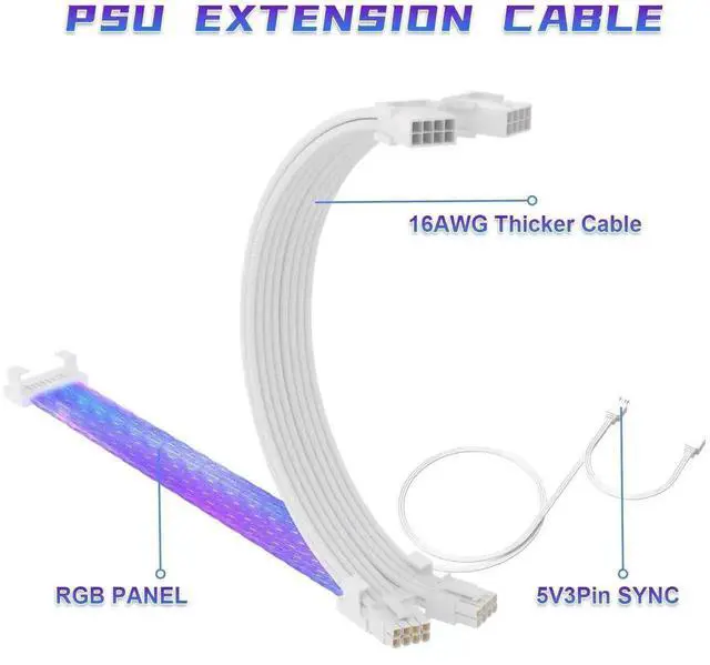 Alt view image 5 of 7 - WRIARICH Full White ARGB GPU Extension Cable Kit, 3×8(6+2)Pin Strimer Style PSU Cord, 5V 3Pin Addressable Sync with White Connectors for White Themed PC Builds