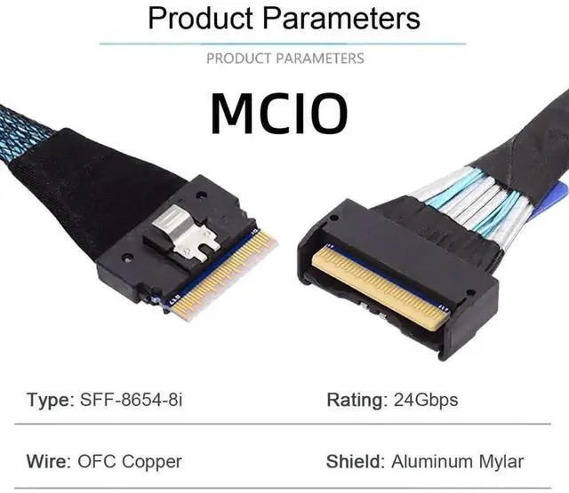 Alt view image 6 of 6 - WRIARICH 50cm PCIe 5.0 MCIO 74Pin to SFF-8654 8i 74Pin Extension Cable, Mini Cool Edge IO to Slimline SAS 4.0 24Gbps High-Density Server Interconnect Cable for NVMe Storage Backplane Arrays