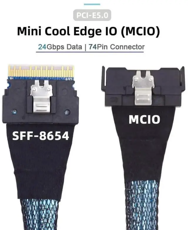 Alt view image 3 of 6 - WRIARICH 50cm PCIe 5.0 MCIO 74Pin to SFF-8654 8i 74Pin Extension Cable, Mini Cool Edge IO to Slimline SAS 4.0 24Gbps High-Density Server Interconnect Cable for NVMe Storage Backplane Arrays