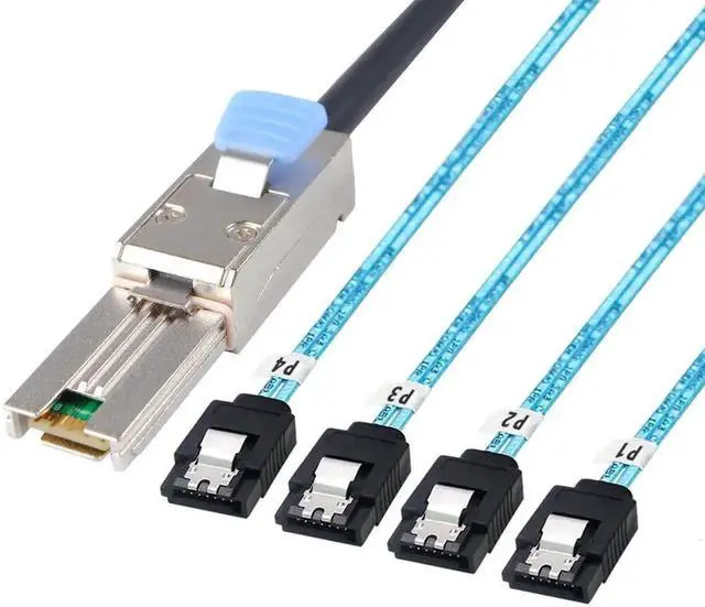 Main image of WRIARICH 2 Pack Mini SAS 26Pin SFF-8088 Male to 4 SATA 7Pin Female Breakout Cable with Locking Latch, 1M/3.3FT External Storage Wire for Mini SAS Host RAID HBA Controller to SATA Backplane & HDD SSD