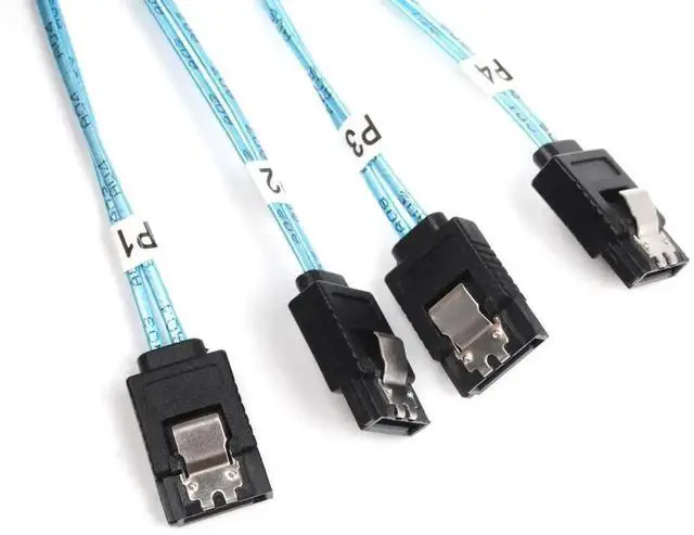 Alt view image 6 of 6 - WRIARICH 2 Pack Mini SAS 26Pin SFF-8088 Male to 4 SATA 7Pin Female Breakout Cable with Locking Latch, 1M/3.3FT External Storage Wire for Mini SAS Host RAID HBA Controller to SATA Backplane & HDD SSD
