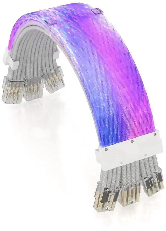 Main image of WRIARICH Full White ARGB GPU Extension Cable Kit, 3×8(6+2)Pin Strimer Style PSU Cord, 5V 3Pin Addressable Sync, Transparent Mesh Connectors for White Theme PC Case