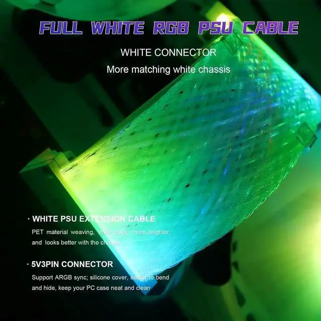 Alt view image 7 of 7 - WRIARICH Full White ARGB GPU Extension Cable Kit, 3×8(6+2)Pin Strimer Style PSU Cord, 5V 3Pin Addressable Sync, Transparent Mesh Connectors for White Theme PC Case