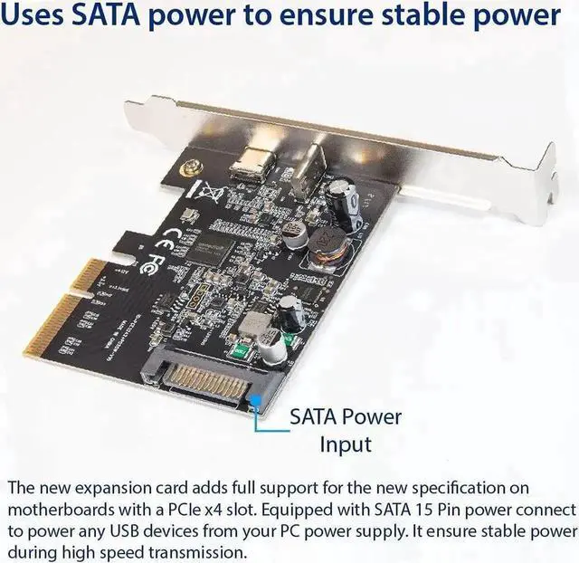 Alt view image 2 of 5 - WRIARICH PCIe Gen3 x4 USB-C 3.2 Gen2x2 20Gbps Expansion Card with 20W QC Fast Charging, SATA 15Pin Powered, ASMedia ASM3242 Controller, Full & Low Profile Brackets for Desktop PC