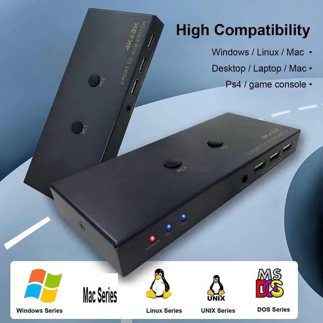 Alt view image 2 of 7 - WRIARICH 2 Port DP 1.2 DisplayPort KVM Switch 4K@60Hz, 2 Computers Share 1 Monitor Keyboard Mouse with USB 2.0 Ports & USB Cables Included