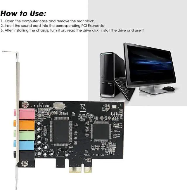 Alt view image 3 of 7 - WRIARICH 6 Channel PCIe Stereo Sound Card, Desktop Internal Audio Conversion Hardware with Driver CD, Compatible with Windows XP/Vista/7 32/64 Bit