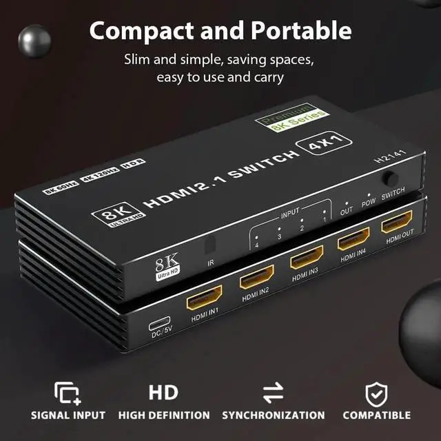 Alt view image 3 of 7 - WRIARICH 4 in 1 Out 8K HDMI 2.1 Switch with IR Remote, 48Gbps Auto HDMI Switcher Support 8K@60Hz HDR10 HDCP2.3, for PS5/PS4/PS3, Xbox, Nintendo Switch, HDTV Monitor