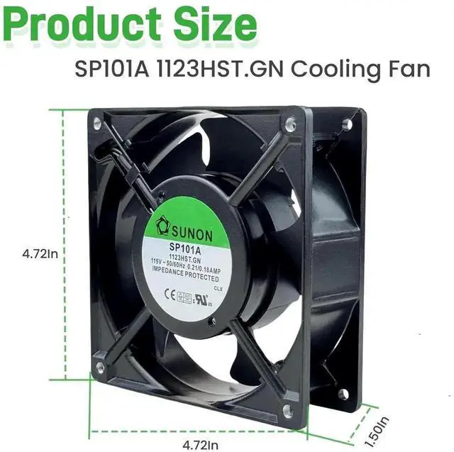 Alt view image 2 of 6 - WRIARICH SUNON SP101A-1123HST.GN AC Cooling Fan 12038 120×120×38mm 115V Dual Ball Bearing Cabinet Fan