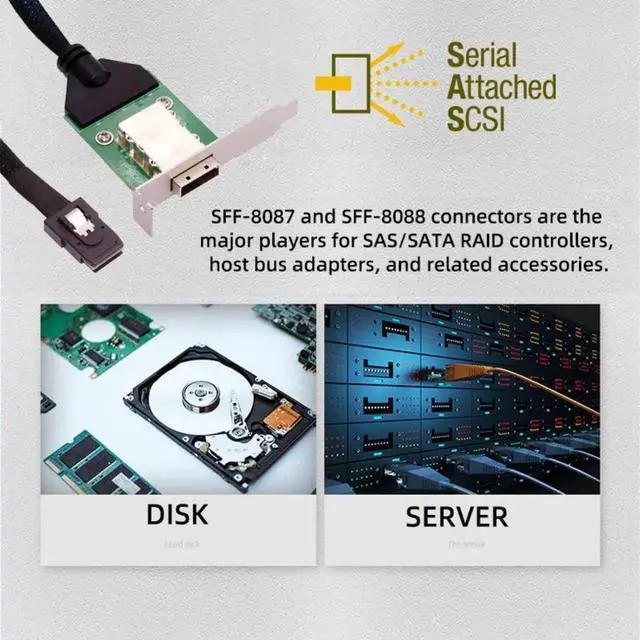 Alt view image 4 of 7 - WRIARICH SFF-8087 36Pin Internal Host to SFF-8088 26Pin External Mini SAS Cable with PCBA Board & Low Profile Bracket, SAS 2.0 6Gbps Storage Extension Cable for Servers, RAID and JBOD Systems