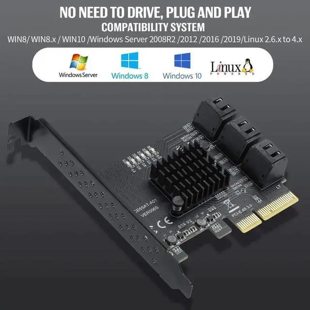 Alt view image 7 of 7 - WRIARICH PCIe 4X to 6-Port SATA 3.0 Expansion Card, 6Gbps SATA Controller Card with LED Activity Indicator, Comes with 6 SATA Data Cables & 15-Pin Power Cord, Compatible with Windows & Linux Systems