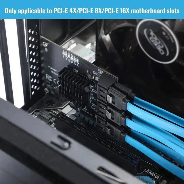 Alt view image 5 of 7 - WRIARICH PCIe 4X to 6-Port SATA 3.0 Expansion Card, 6Gbps SATA Controller Card with LED Activity Indicator, Comes with 6 SATA Data Cables & 15-Pin Power Cord, Compatible with Windows & Linux Systems